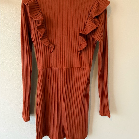 Lost + Wander Ribbed Ruffle Dress in Rust - Picture 3 of 3